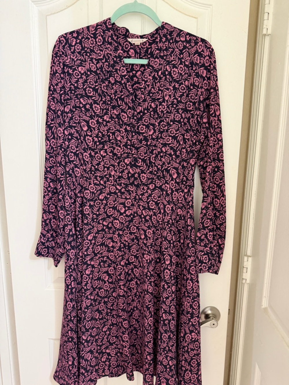 Nanette Lepore Navy and Pink Floral Long Sleeve Dress